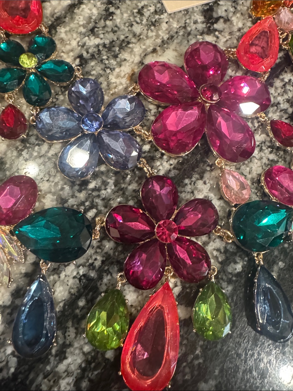 Piper Multicolor Crystal Floral Statement Necklace - Pink, Blue, Green & Orange - Picture 4 of 7